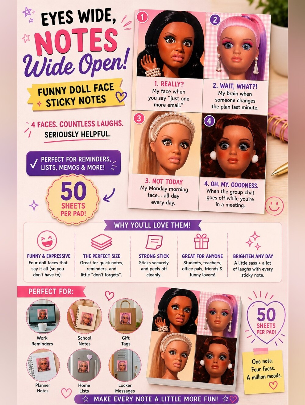 Doll Faces Sticky Notes - Buyer's Choice